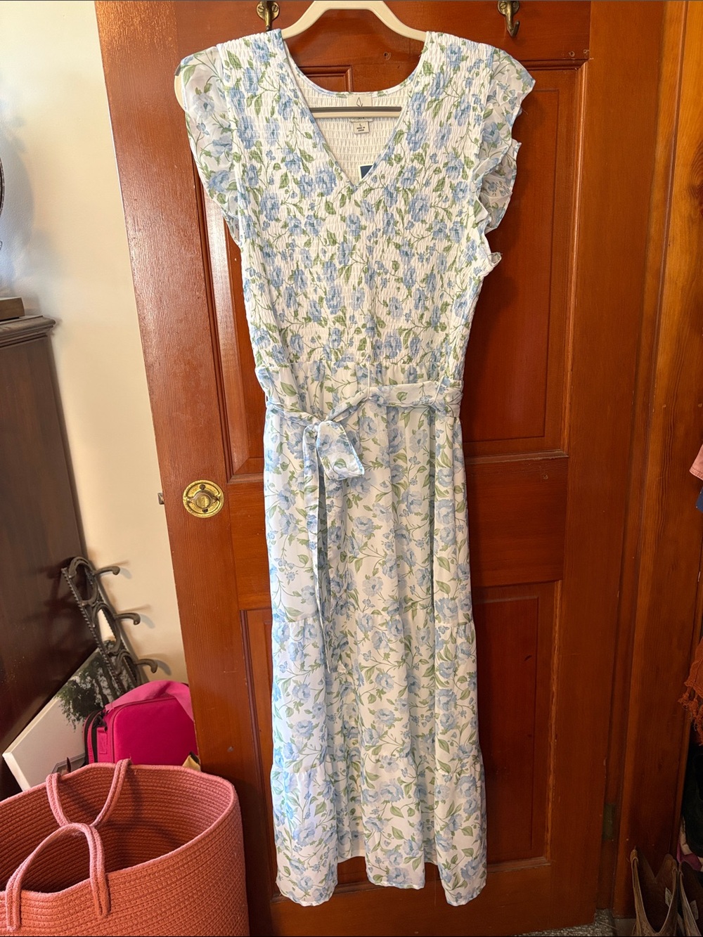 Joie White Maxi Dress with Blue Floral Print